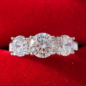 14k white gold over 925 3synthetic  Diamond stones engagement ring 8